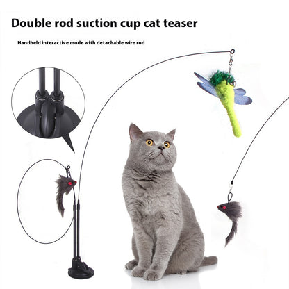 Interactive Cat Teaser Toy with Suction Cup Base — Self-Play Wand for Indoor Cats